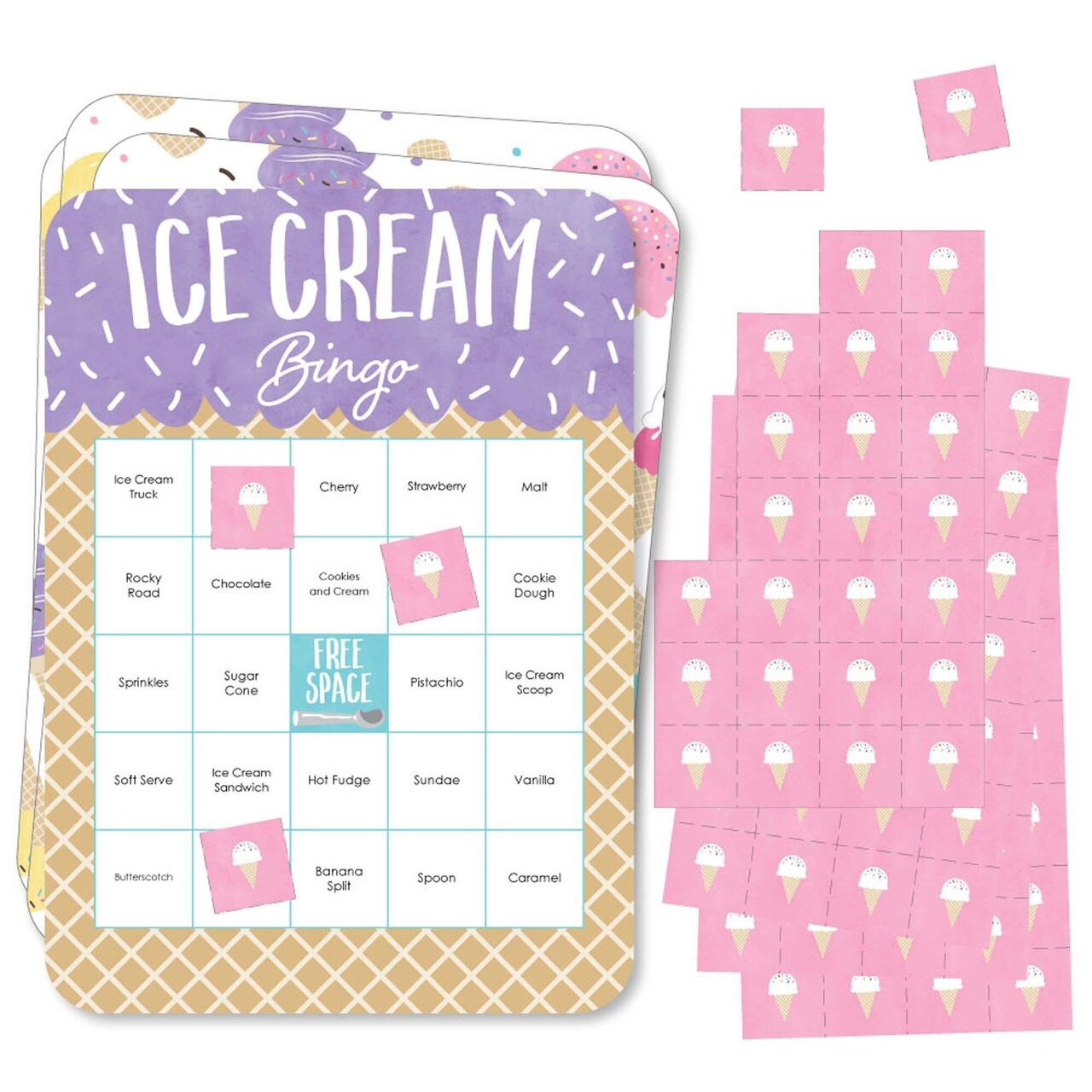 Big Dot of Happiness Scoop Up the Fun - Ice Cream - Bingo Cards and Markers - Sprinkles Party Bingo Game - Set of 18